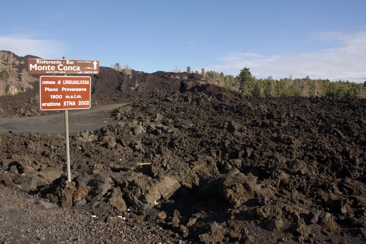 Lava flow from the 2002 eruption of Mount Etna crossed on guided summit treks, Sicily